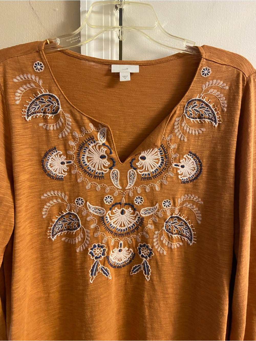 J. Jill Light Brown Embroidered V-Neck Tunic Top Medium - Picture 4 of 7